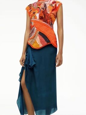 ZARA Atelier Embellished Orange Statement Dress